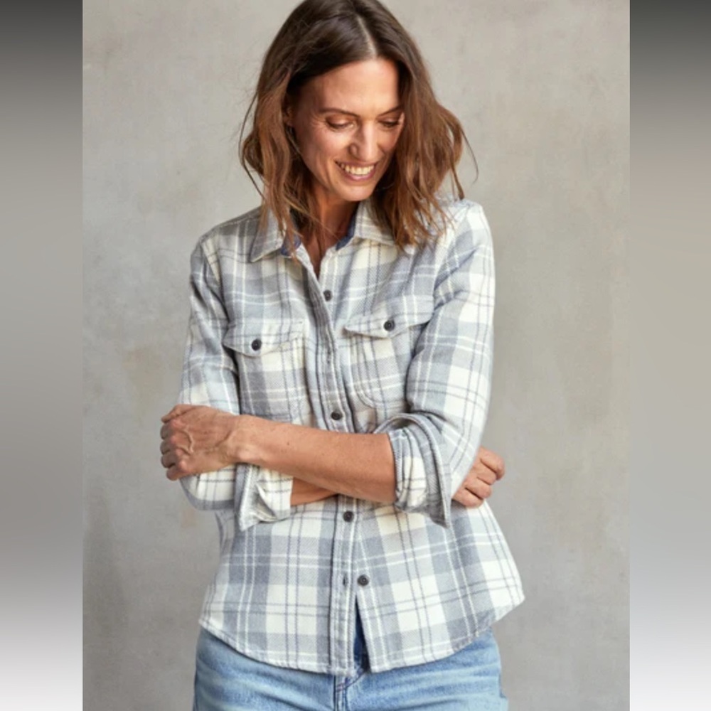Outerknown blanket shirt gray white plaid flannel XS/S